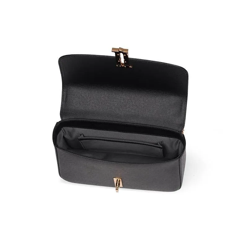 J.ESTINA DELLA SM Shoulder Crossbody Tote Black Leather Metal Chain Adjustable Strap Minyoung Park PICK (JHNCHA2BF875BK010)