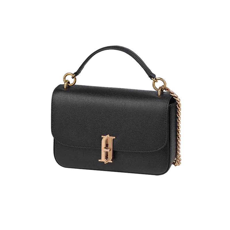 J.ESTINA DELLA SM Shoulder Crossbody Tote Black Leather Metal Chain Adjustable Strap Minyoung Park PICK (JHNCHA2BF875BK010)
