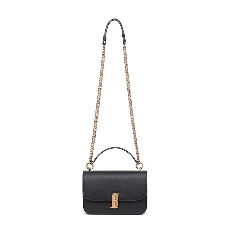 J.ESTINA DELLA SM Shoulder Crossbody Tote Black Leather Metal Chain Adjustable Strap Minyoung Park PICK (JHNCHA2BF875BK010)