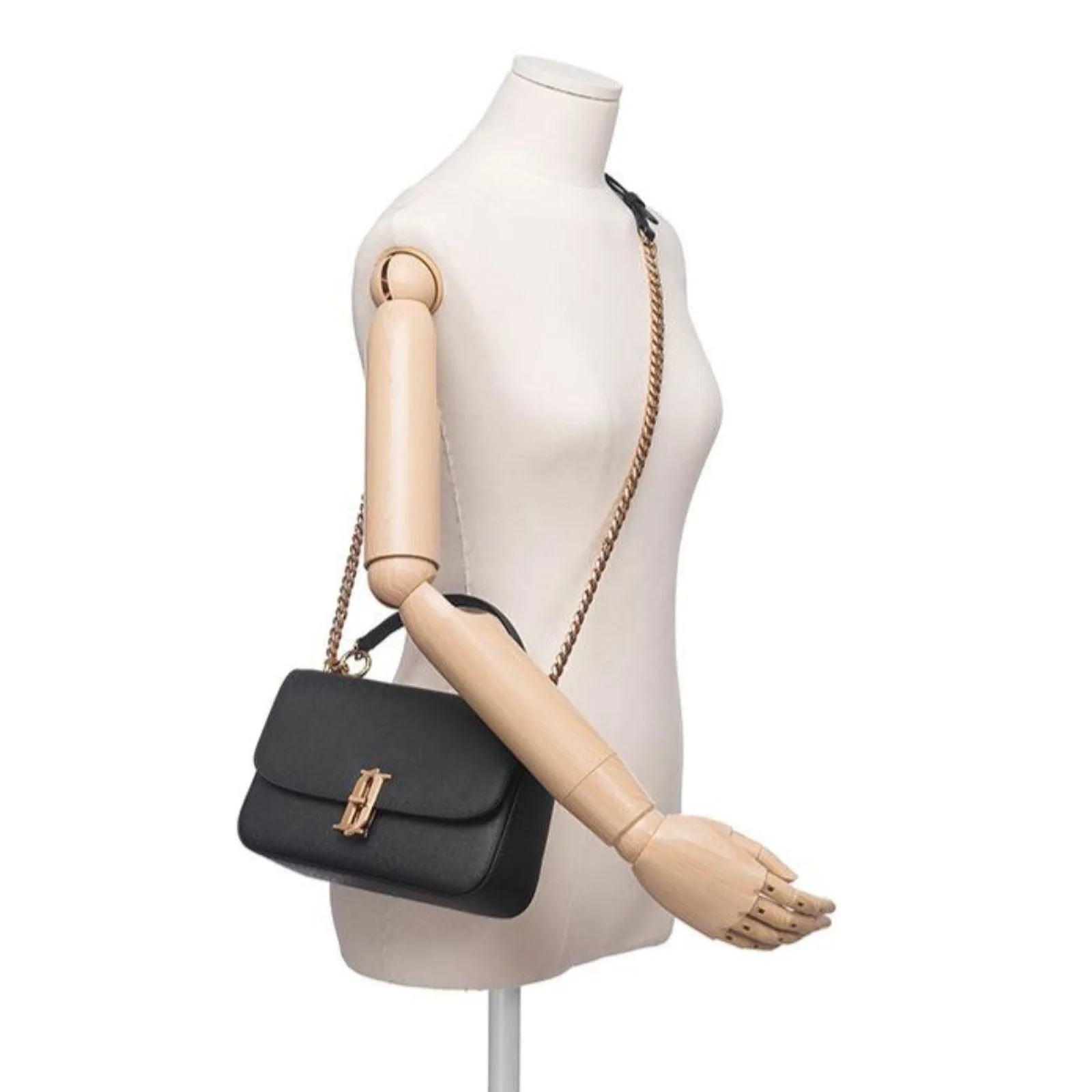 J.ESTINA DELLA SM Shoulder Crossbody Tote Black Leather Metal Chain Adjustable Strap Minyoung Park PICK (JHNCHA2BF875BK010)