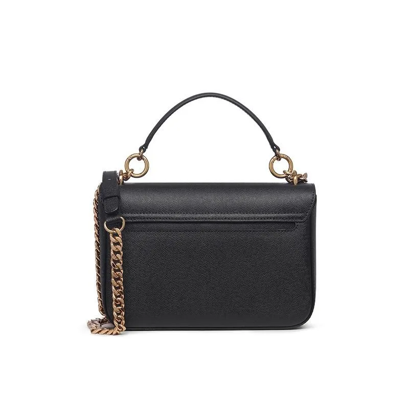 J.ESTINA DELLA SM Shoulder Crossbody Tote Black Leather Metal Chain Adjustable Strap Minyoung Park PICK (JHNCHA2BF875BK010)