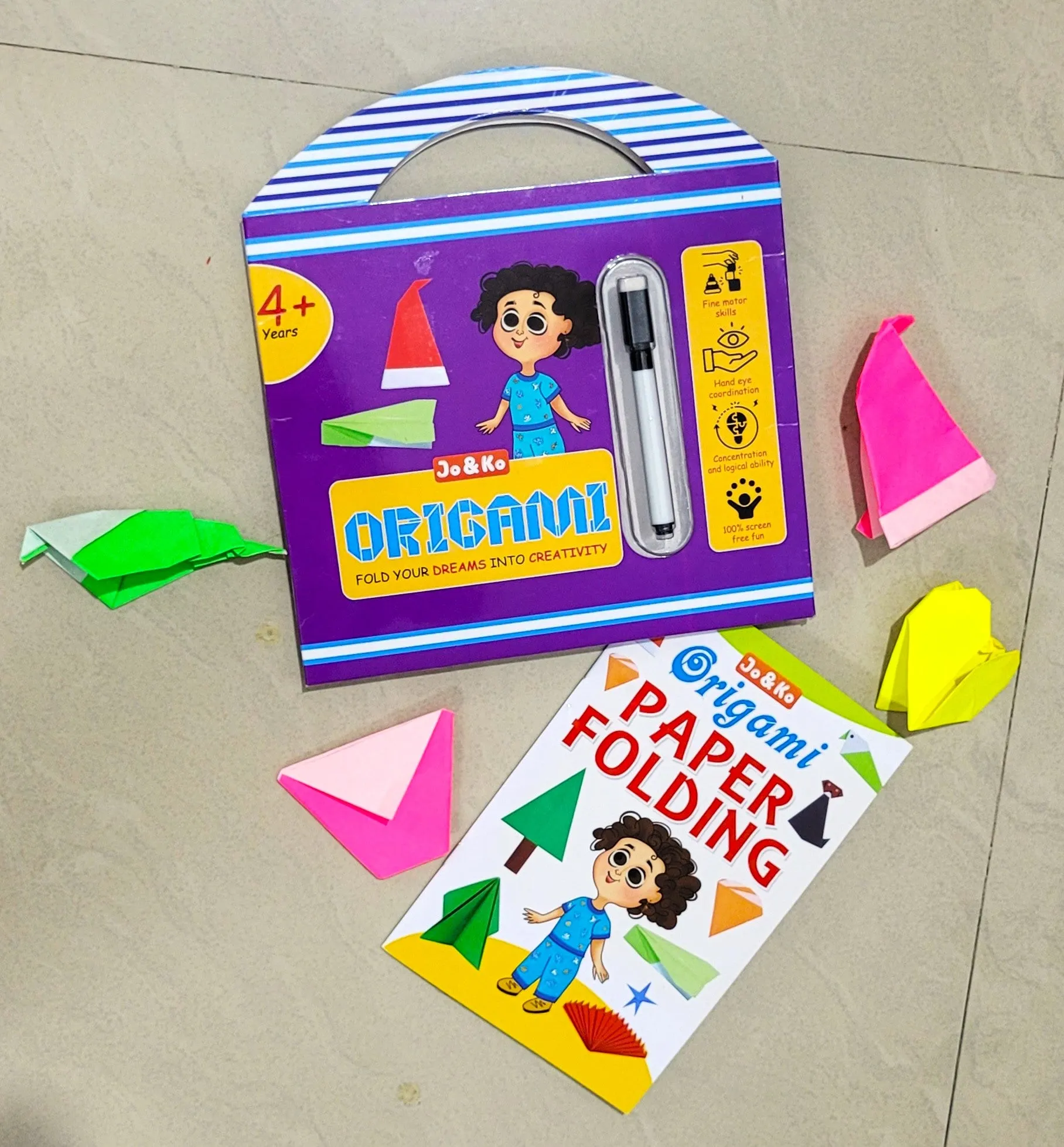 JoGenii Origami Kit- 100 sheets   Instruction booklet   Marker | Travel friendly