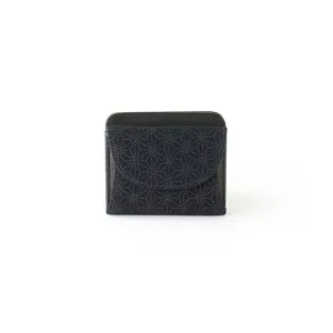 Koshu Inden Japanese Deerskin Leather with Urushi (Japanese Lacquer) Fold Wallet - Asanoha (hemp leaf) Pattern / Iron Blue - ,  Made in Japan,  Japanese Leather Wallet