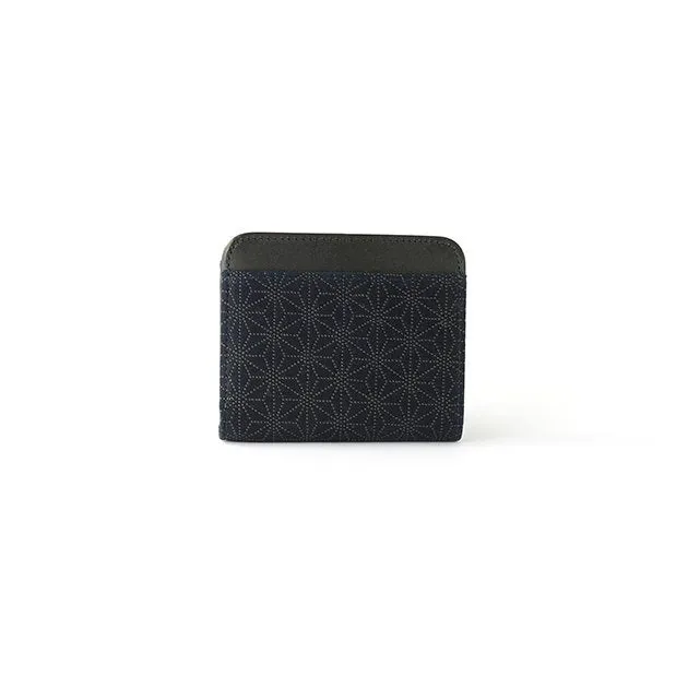 Koshu Inden Japanese Deerskin Leather with Urushi (Japanese Lacquer) Fold Wallet - Asanoha (hemp leaf) Pattern / Iron Blue - ,  Made in Japan,  Japanese Leather Wallet