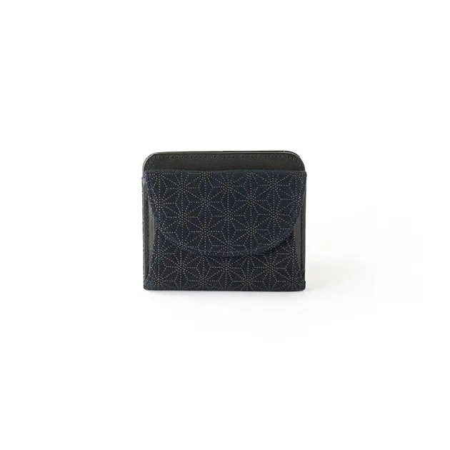 Koshu Inden Japanese Deerskin Leather with Urushi (Japanese Lacquer) Fold Wallet - Asanoha (hemp leaf) Pattern / Iron Blue - ,  Made in Japan,  Japanese Leather Wallet
