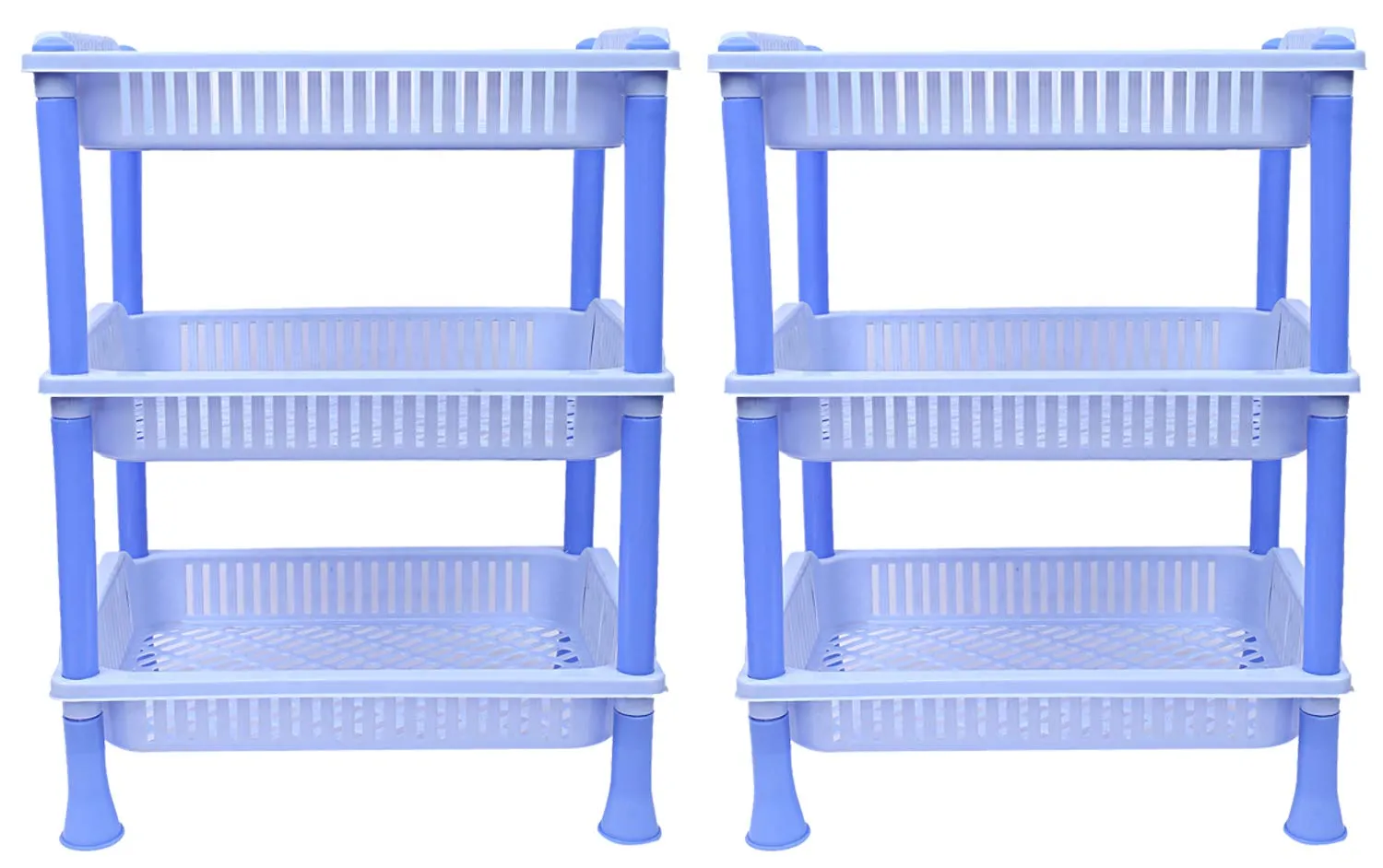 Kuber industries Plastic 2 Pieces 3 Layer Multi-Purpose Kitchen Storage Basket Rack (Blue)-CTKTC13249