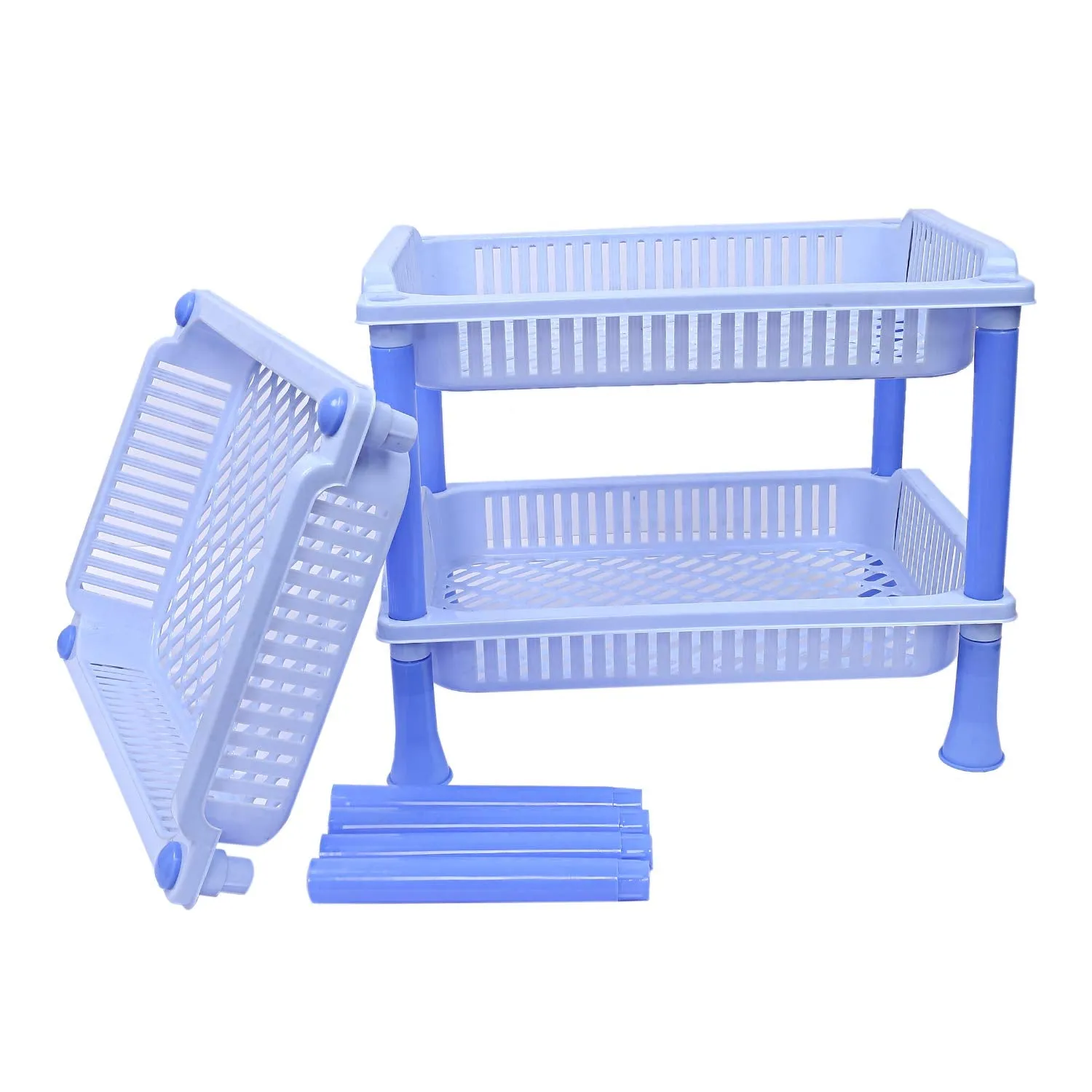 Kuber industries Plastic 2 Pieces 3 Layer Multi-Purpose Kitchen Storage Basket Rack (Blue)-CTKTC13249