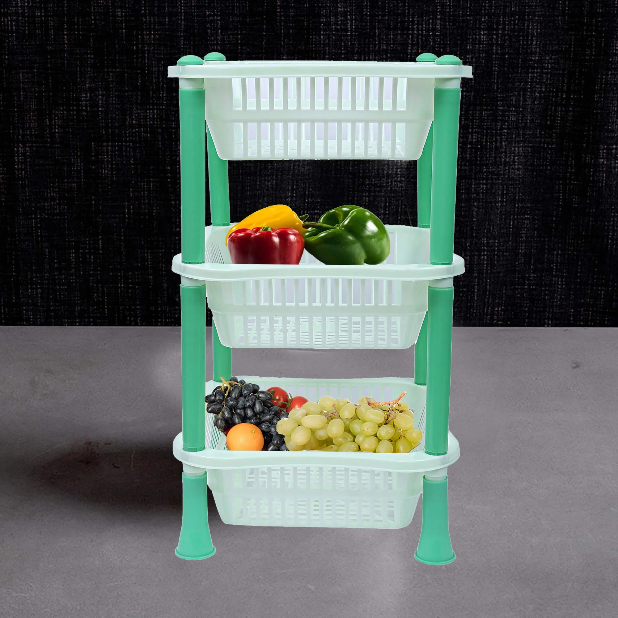 Kuber industries Plastic 2 Pieces 3 Layer Multi-Purpose Kitchen Storage Basket Rack (Green)-CTKTC13237