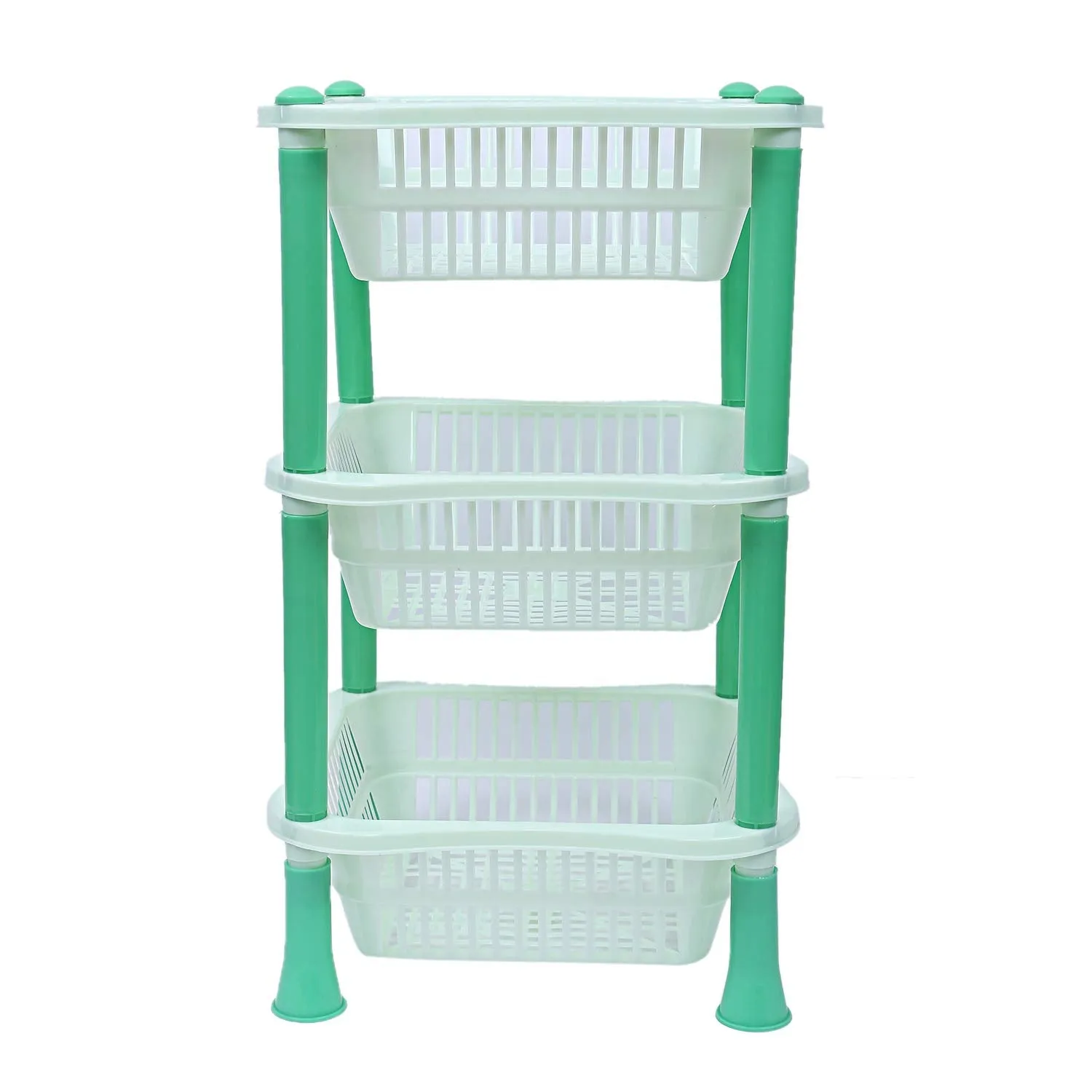 Kuber industries Plastic 2 Pieces 3 Layer Multi-Purpose Kitchen Storage Basket Rack (Green)-CTKTC13237