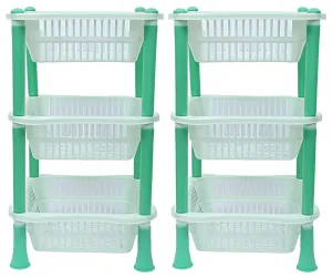 Kuber industries Plastic 2 Pieces 3 Layer Multi-Purpose Kitchen Storage Basket Rack (Green)-CTKTC13237