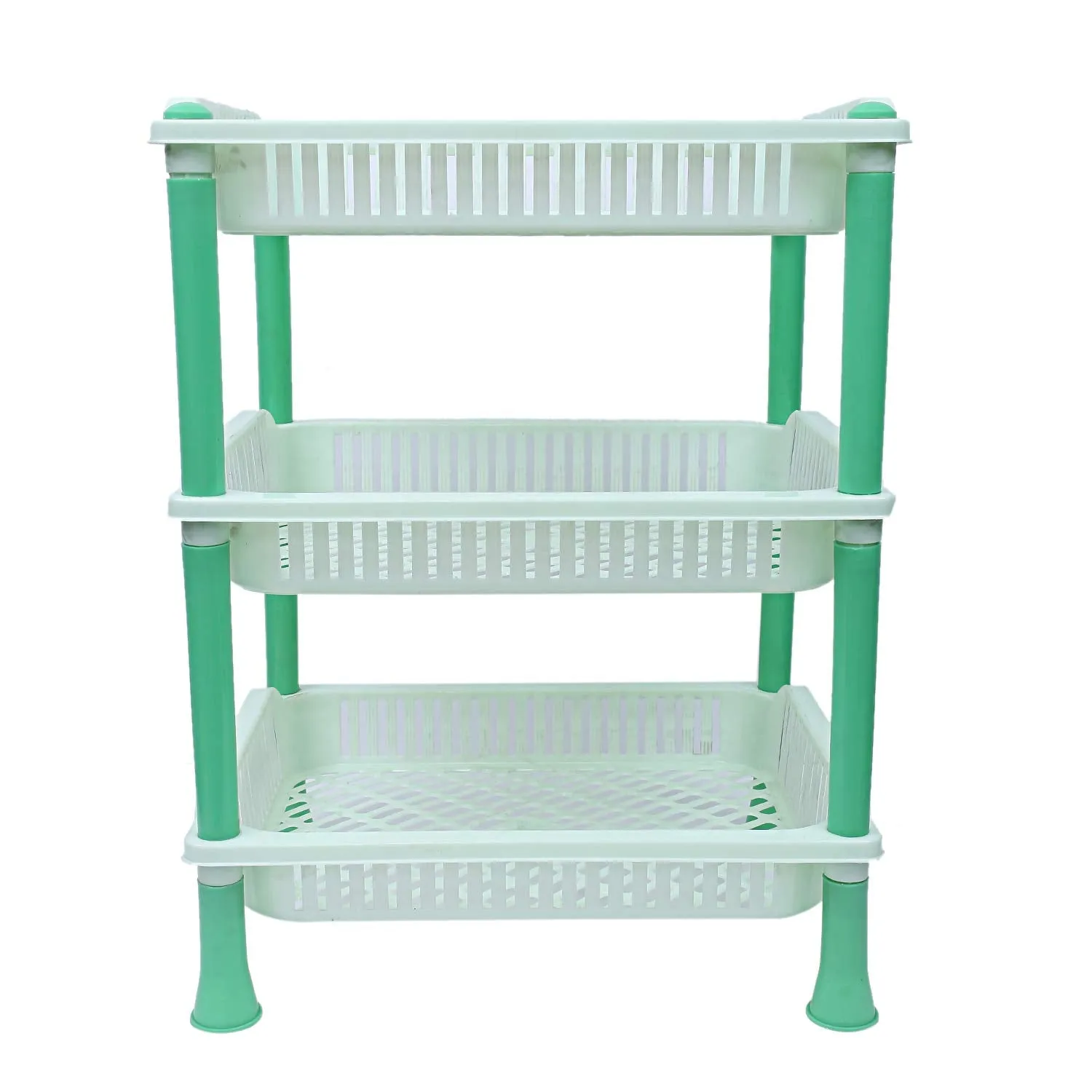 Kuber industries Plastic 2 Pieces 3 Layer Multi-Purpose Kitchen Storage Basket Rack (Green)-CTKTC13257