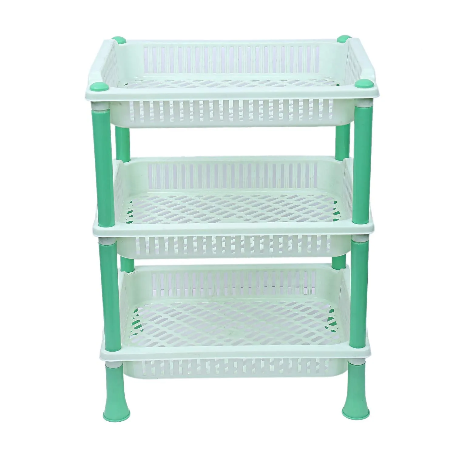 Kuber industries Plastic 2 Pieces 3 Layer Multi-Purpose Kitchen Storage Basket Rack (Green)-CTKTC13257