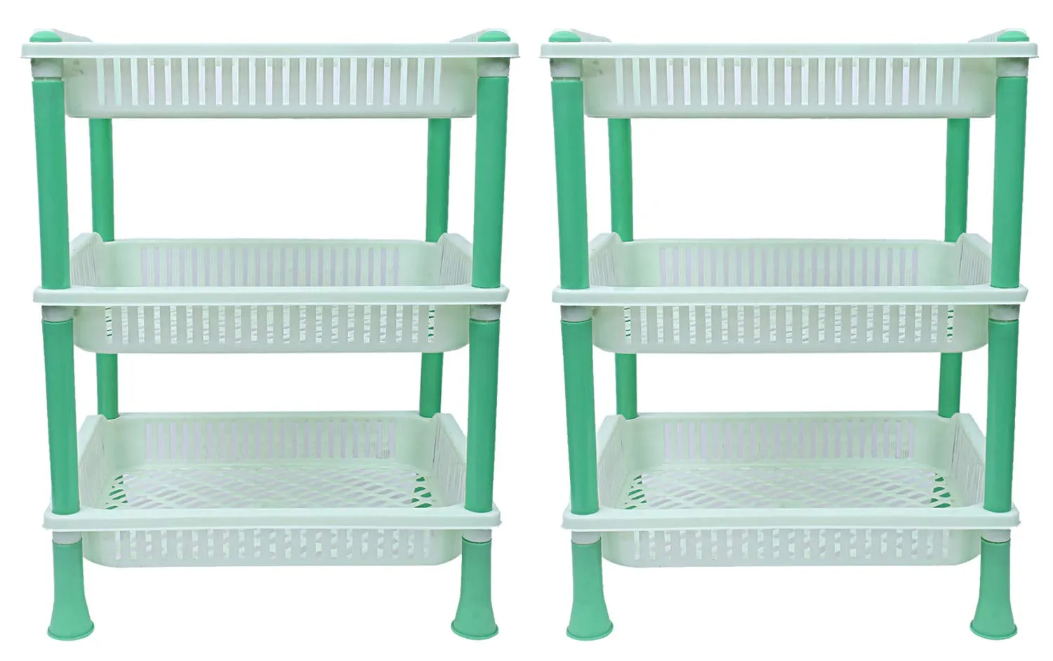 Kuber industries Plastic 2 Pieces 3 Layer Multi-Purpose Kitchen Storage Basket Rack (Green)-CTKTC13257