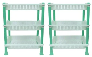 Kuber industries Plastic 2 Pieces 3 Layer Multi-Purpose Kitchen Storage Basket Rack (Green)-CTKTC13257