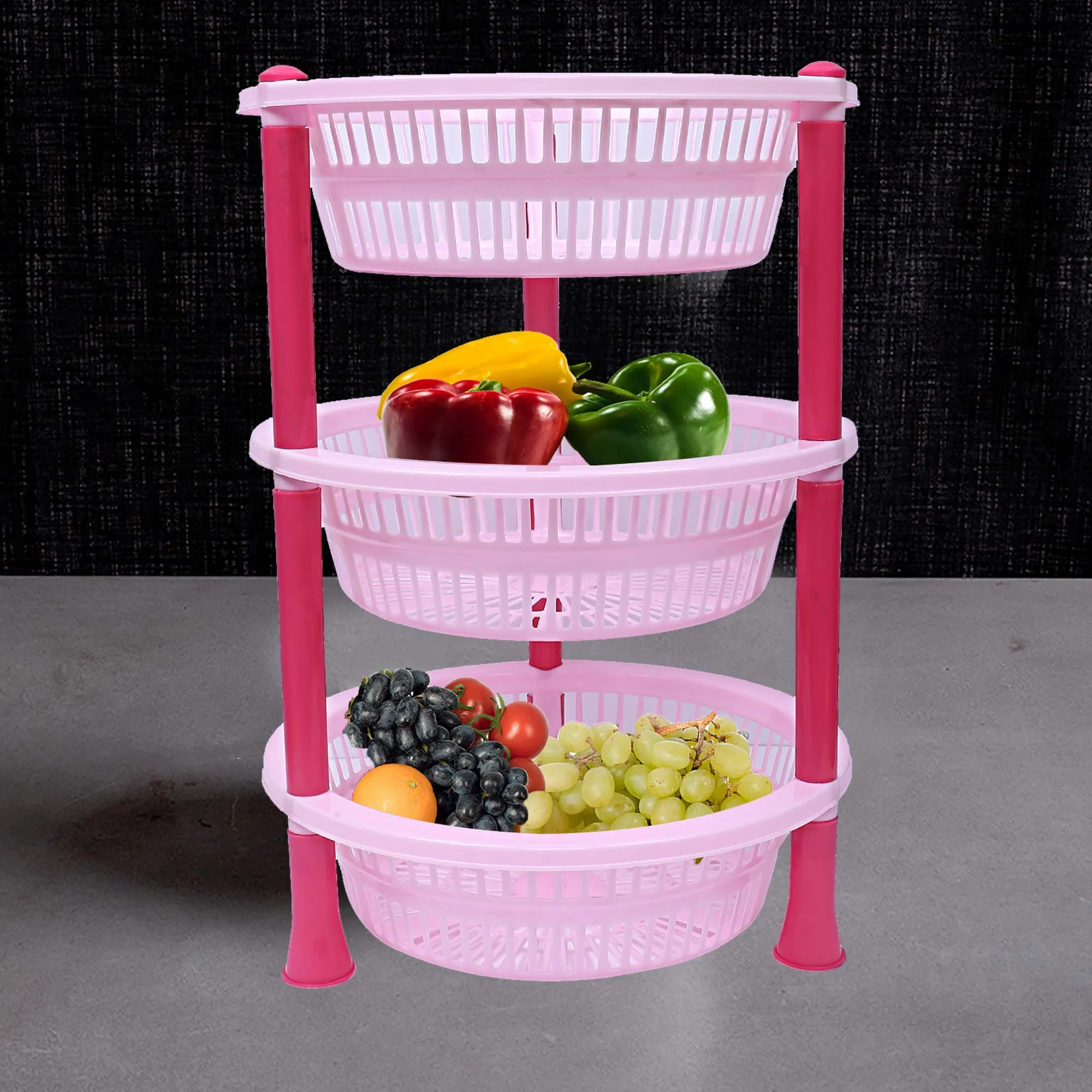 Kuber industries Plastic 2 Pieces 3 Layer Multi-Purpose Kitchen Storage Basket Rack (Pink)-CTKTC13193
