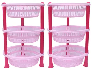 Kuber industries Plastic 2 Pieces 3 Layer Multi-Purpose Kitchen Storage Basket Rack (Pink)-CTKTC13193