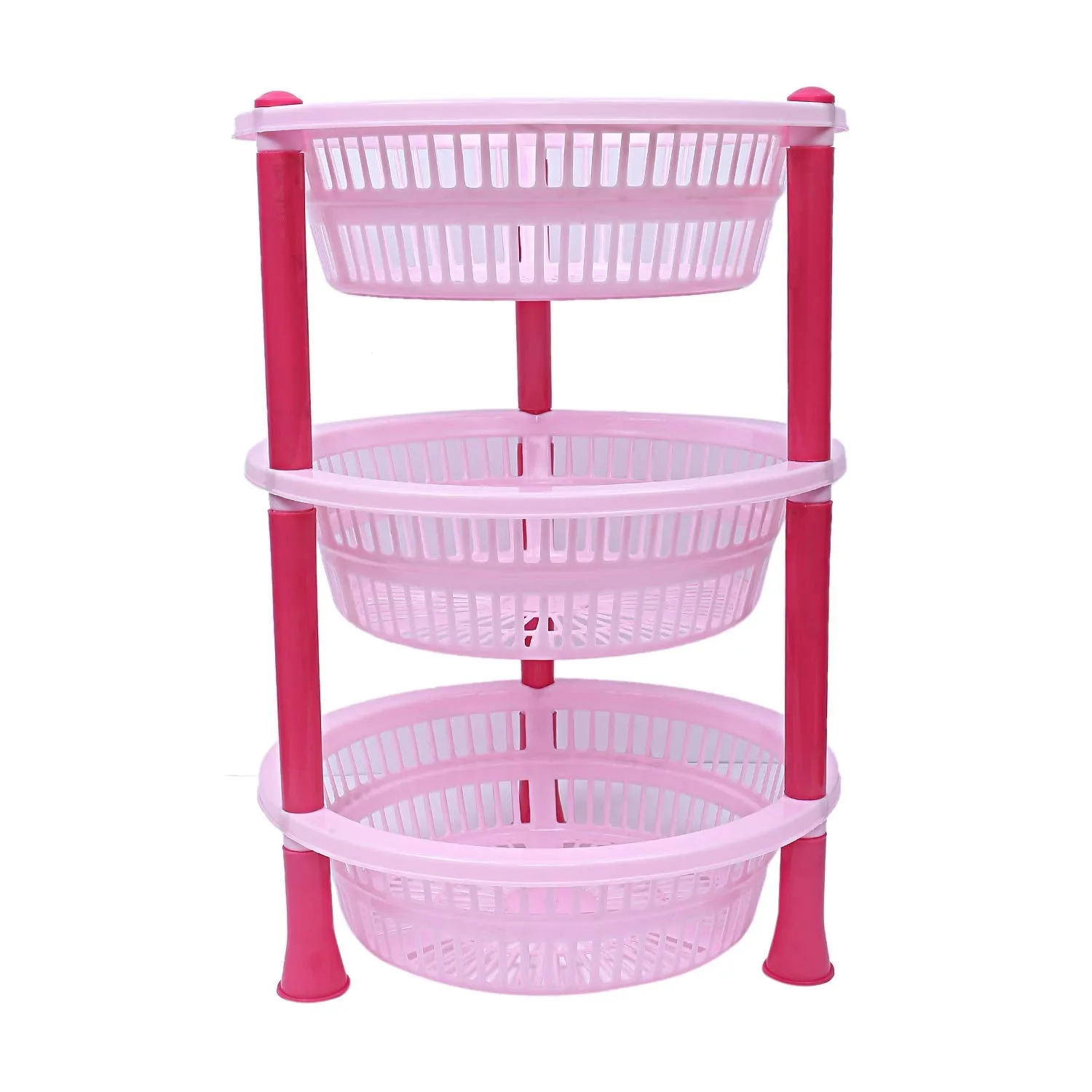 Kuber industries Plastic 2 Pieces 3 Layer Multi-Purpose Kitchen Storage Basket Rack (Pink)-CTKTC13193