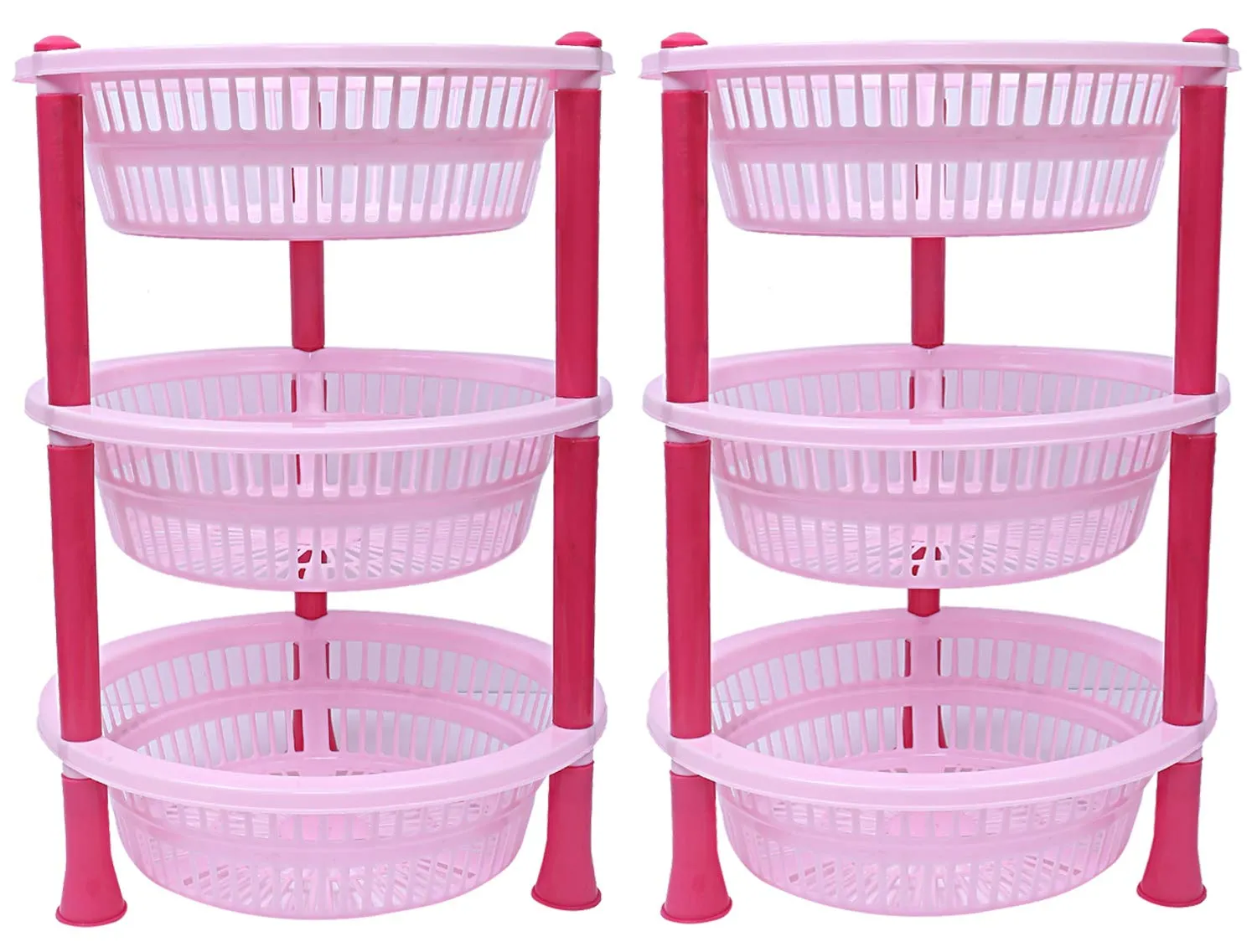 Kuber industries Plastic 2 Pieces 3 Layer Multi-Purpose Kitchen Storage Basket Rack (Pink)-CTKTC13193