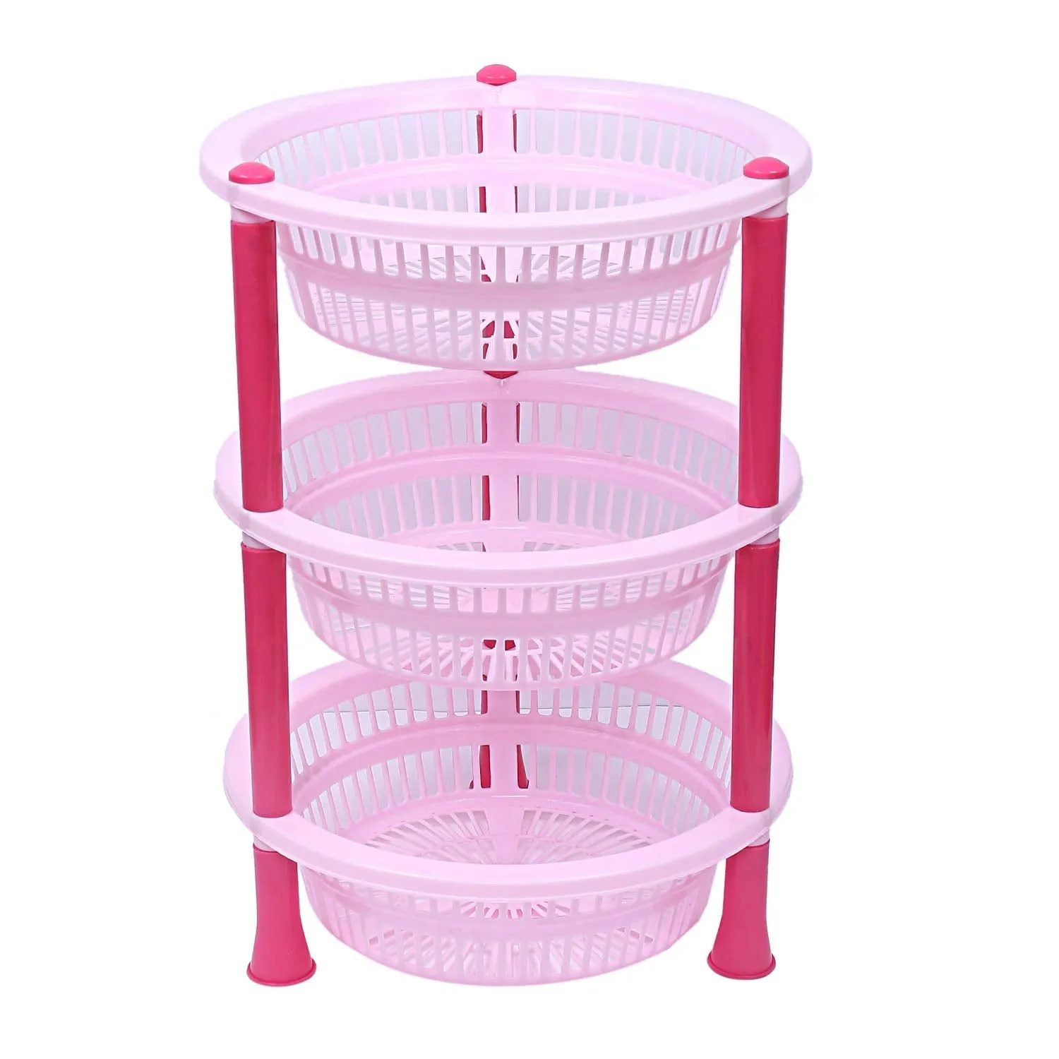 Kuber industries Plastic 2 Pieces 3 Layer Multi-Purpose Kitchen Storage Basket Rack (Pink)-CTKTC13193