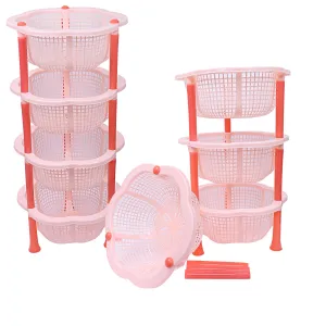 Kuber industries Plastic 2 Pieces 4 Layer Multi-Purpose Kitchen Storage Basket Rack (Beige)-CTKTC13222