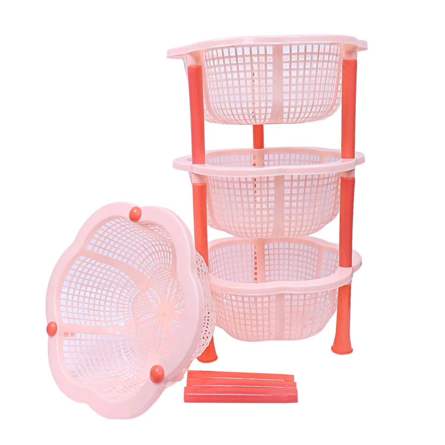 Kuber industries Plastic 2 Pieces 4 Layer Multi-Purpose Kitchen Storage Basket Rack (Beige)-CTKTC13222