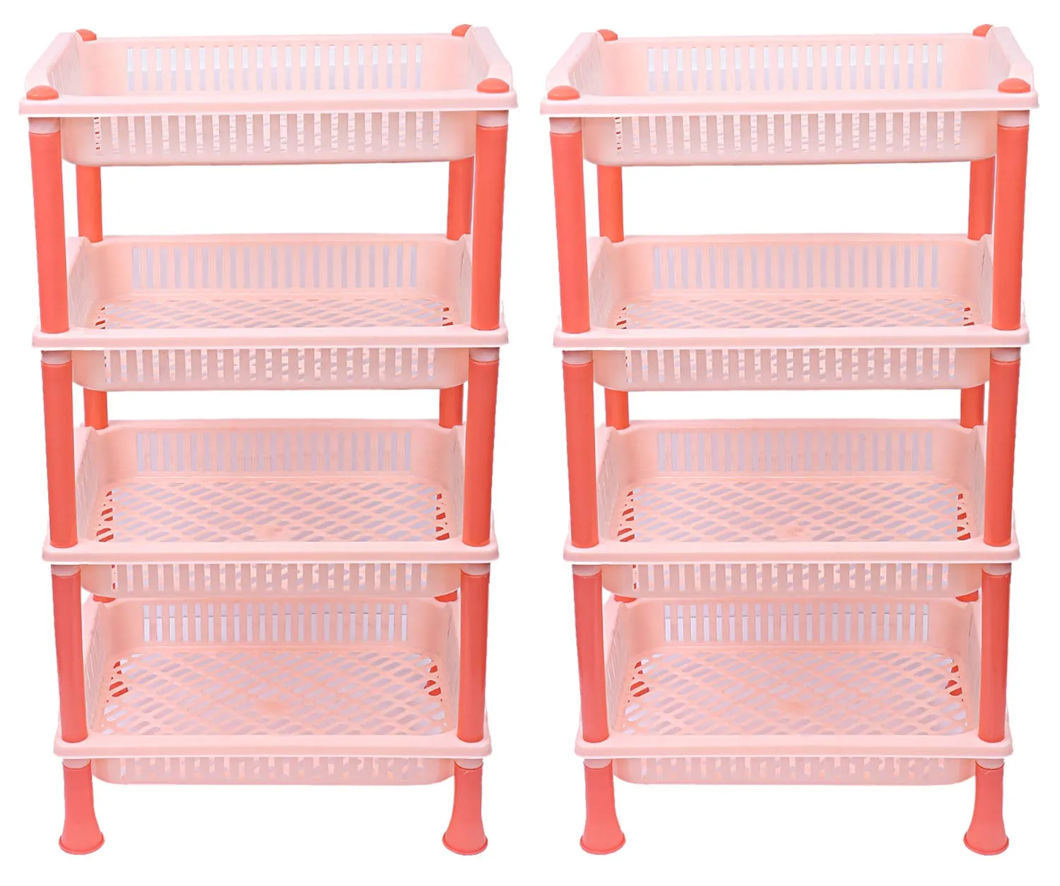 Kuber Industries Plastic 2 Pieces 4 Layer Multi-Purpose Kitchen Storage Basket Rack (Beige)-Ctktc25280