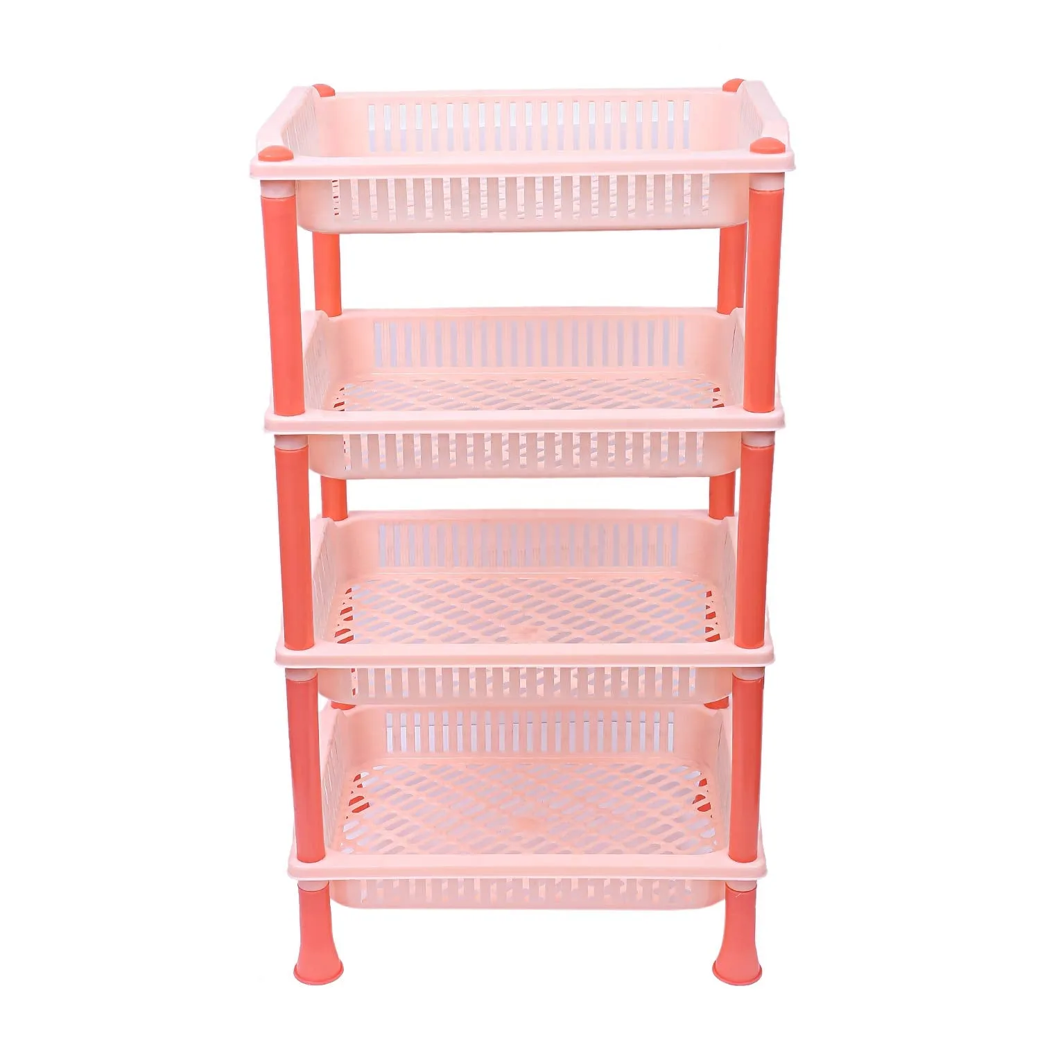 Kuber Industries Plastic 2 Pieces 4 Layer Multi-Purpose Kitchen Storage Basket Rack (Beige)-Ctktc25280