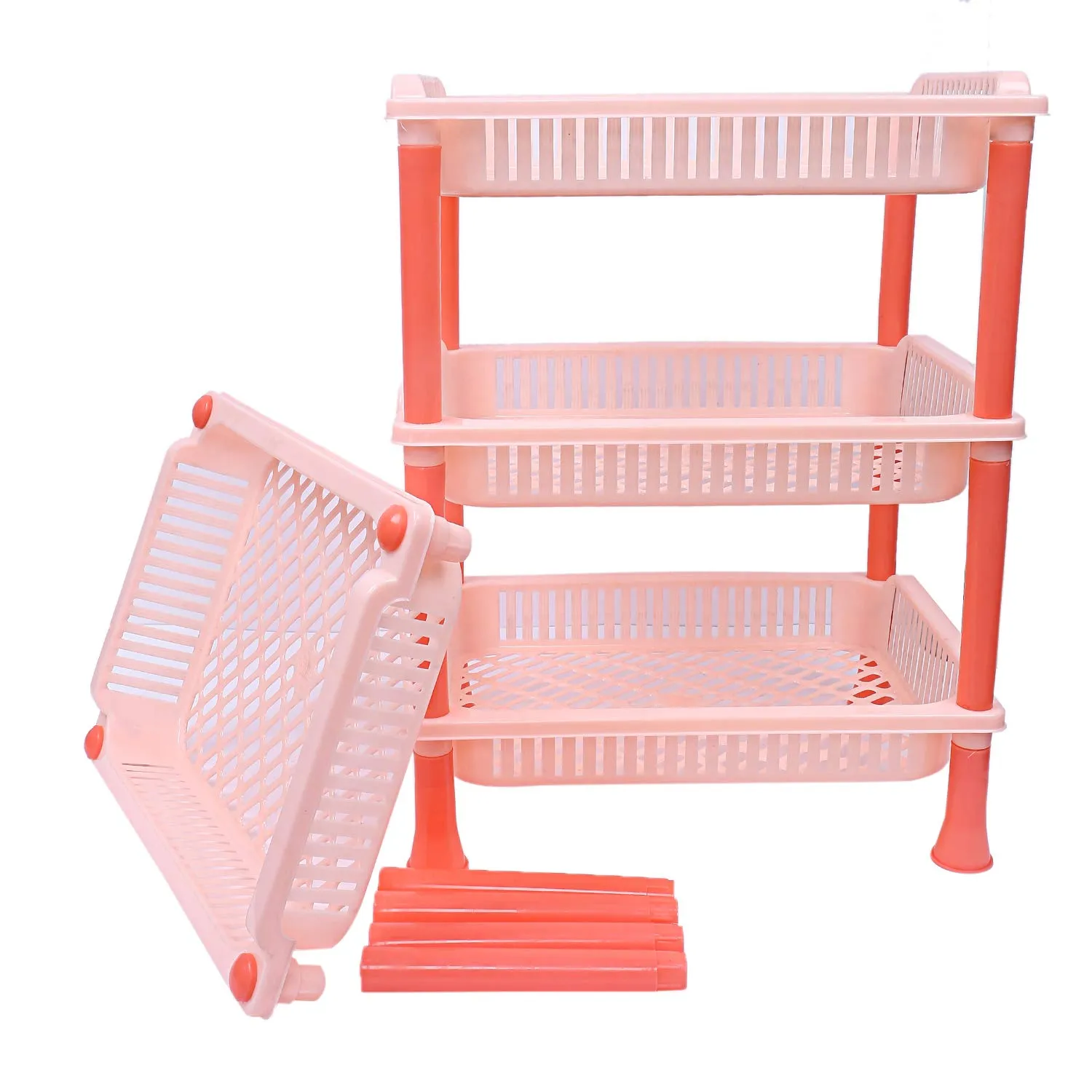 Kuber Industries Plastic 2 Pieces 4 Layer Multi-Purpose Kitchen Storage Basket Rack (Beige)-Ctktc25280