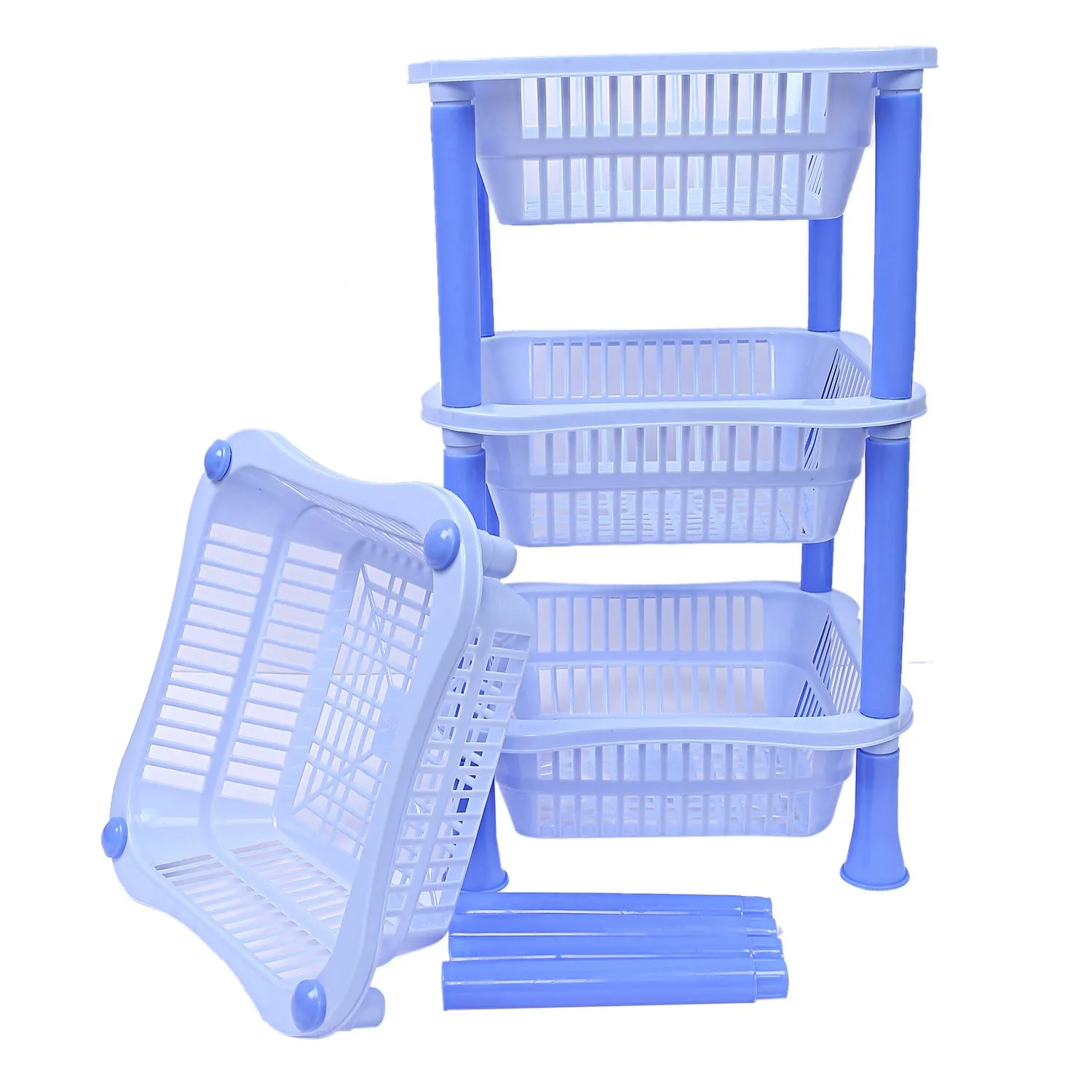 Kuber Industries Plastic 2 Pieces 4 Layer Multi-Purpose Kitchen Storage Basket Rack (Blue)-Ctktc13270