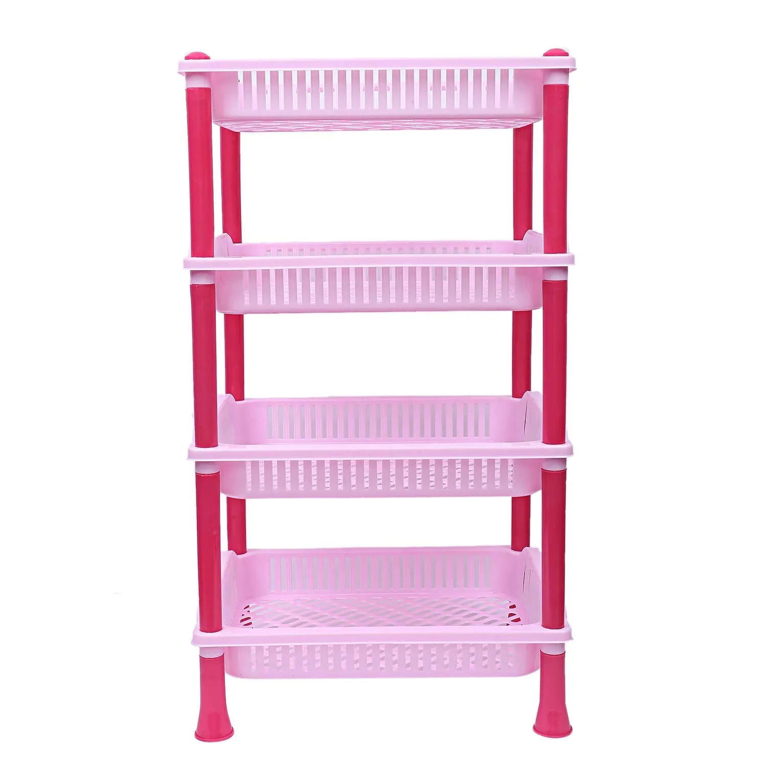 Kuber Industries Plastic 2 Pieces 4 Layer Multi-Purpose Kitchen Storage Basket Rack (Pink)-Ctktc13278