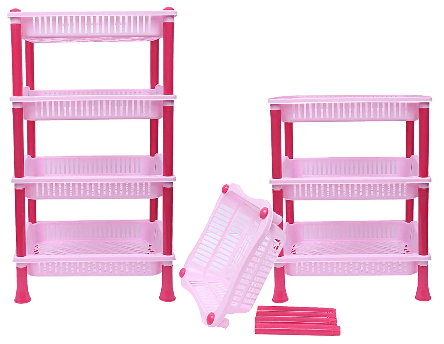 Kuber Industries Plastic 2 Pieces 4 Layer Multi-Purpose Kitchen Storage Basket Rack (Pink)-Ctktc13278