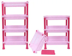 Kuber Industries Plastic 2 Pieces 4 Layer Multi-Purpose Kitchen Storage Basket Rack (Pink)-Ctktc13278