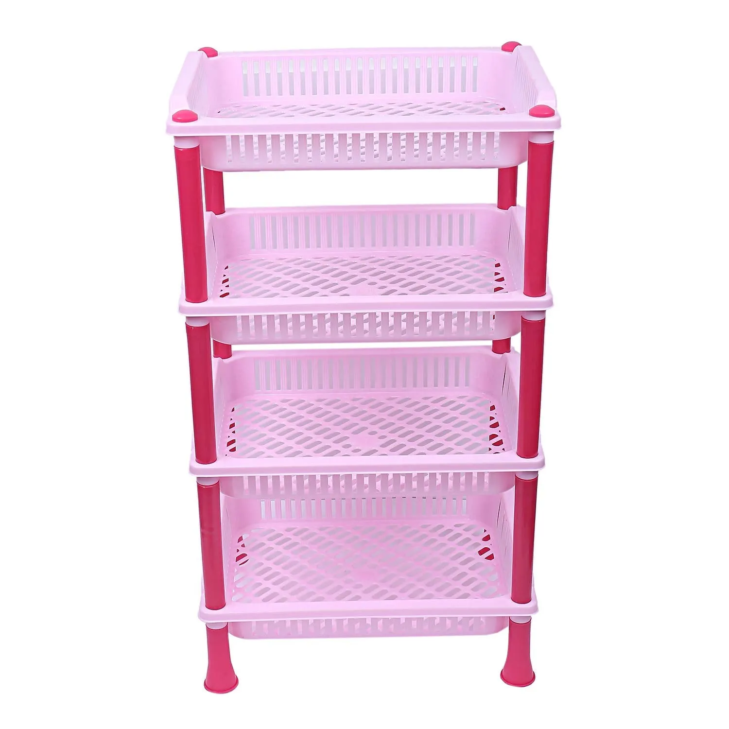 Kuber Industries Plastic 2 Pieces 4 Layer Multi-Purpose Kitchen Storage Basket Rack (Pink)-Ctktc13278