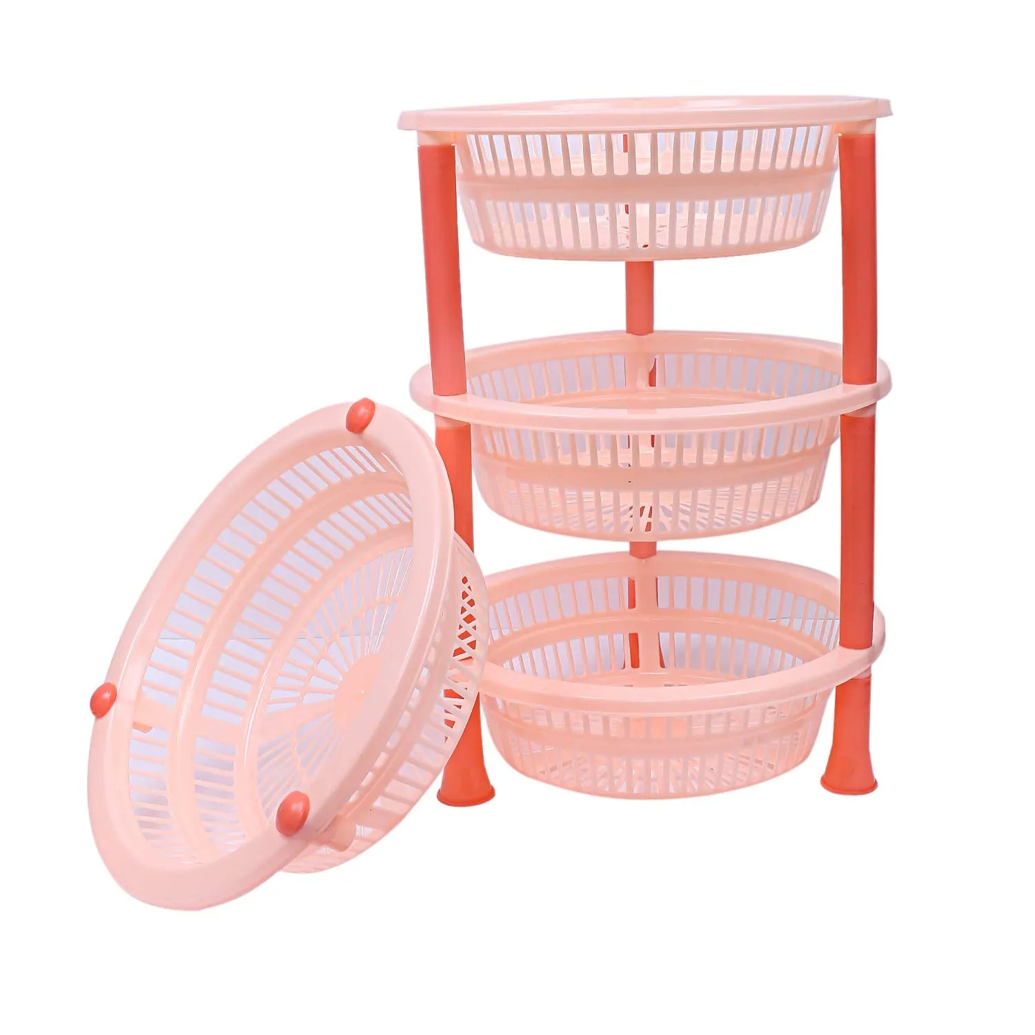 Kuber Industries Plastic 4 Layer Multi-Purpose Kitchen Storage Basket Rack (Beige)-Ctktc13208