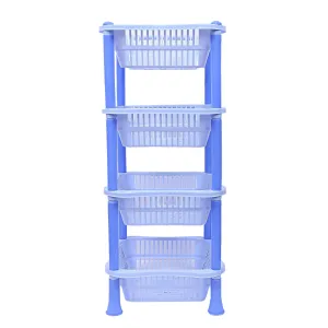 Kuber industries Plastic 4 Layer Multi-Purpose Kitchen Storage Basket Rack (Blue)-CTKTC25267