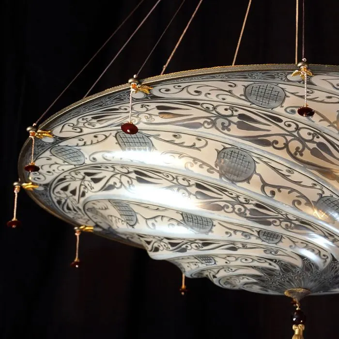 Large Fortuny Style Centrepiece Pendant In Murano Glass