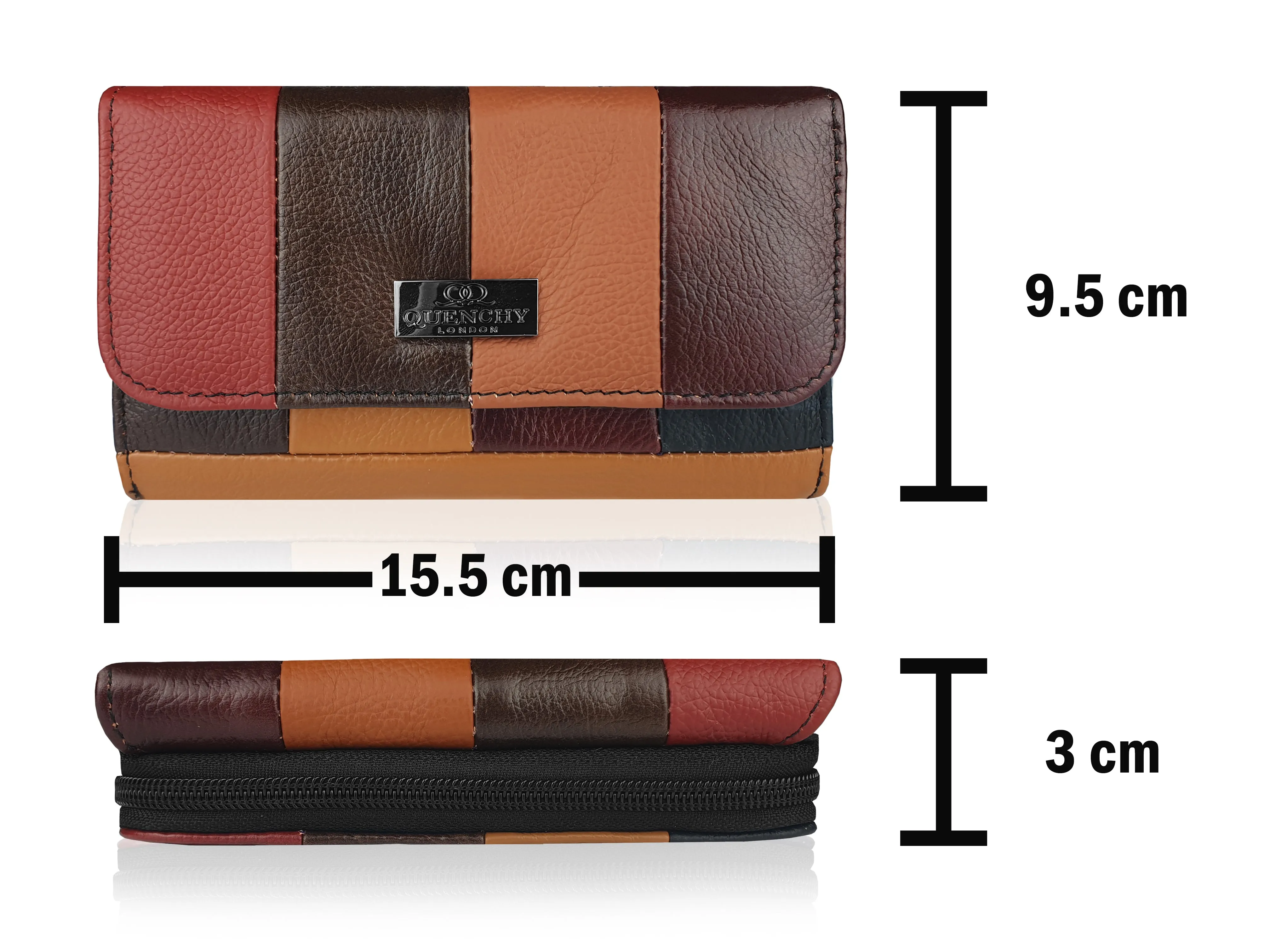 Large Real Leather Ladies Purse - Multi Coloured, 7 Cards RFID Blocking
