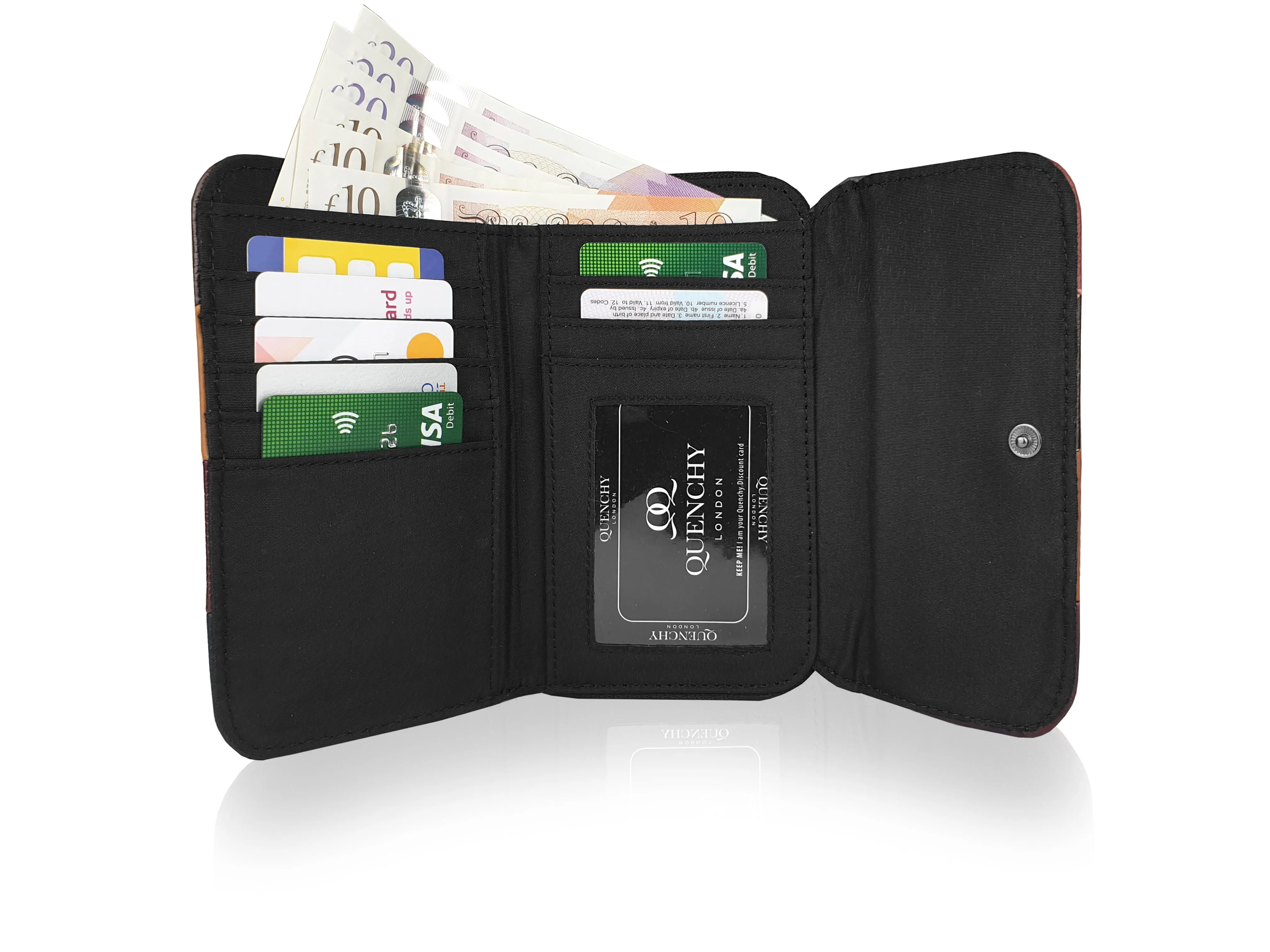 Large Real Leather Ladies Purse - Multi Coloured, 7 Cards RFID Blocking