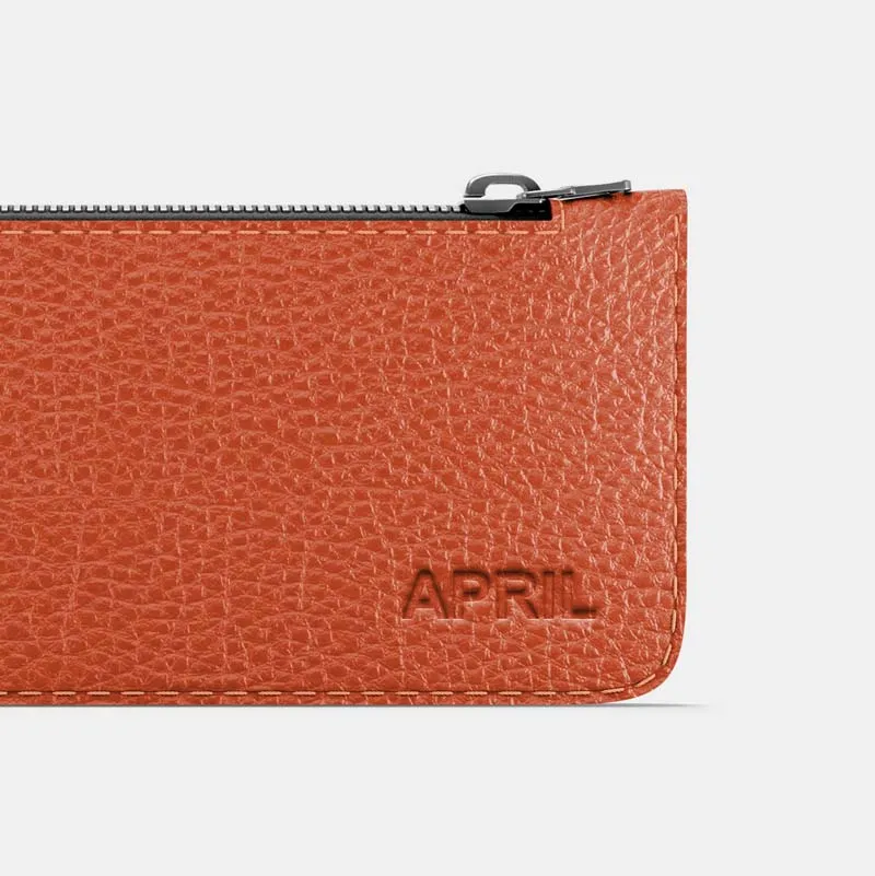 Leather Pencil Case - Orange and Beige