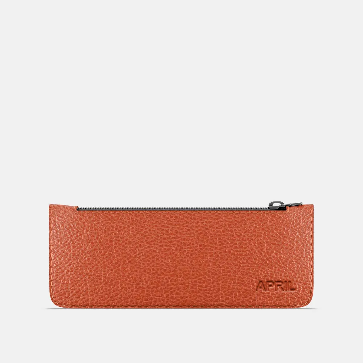 Leather Pencil Case - Orange and Beige