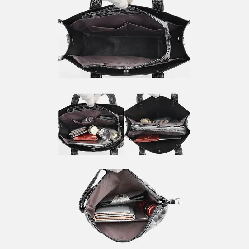 Leopard Print Tote Bag Set For Women Leather Handbag