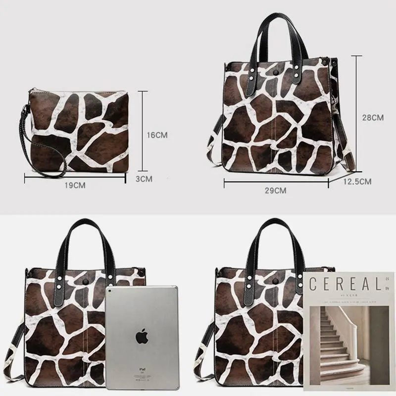 Leopard Print Tote Bag Set For Women Leather Handbag