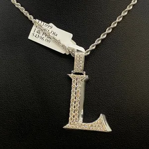 Letter L Pendant 14K White Gold With Diamond / 5.8gr