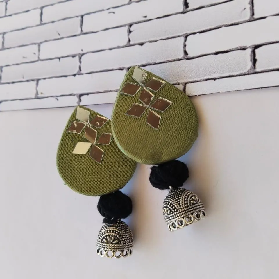 Light Green Ethnic Mirror Earrings