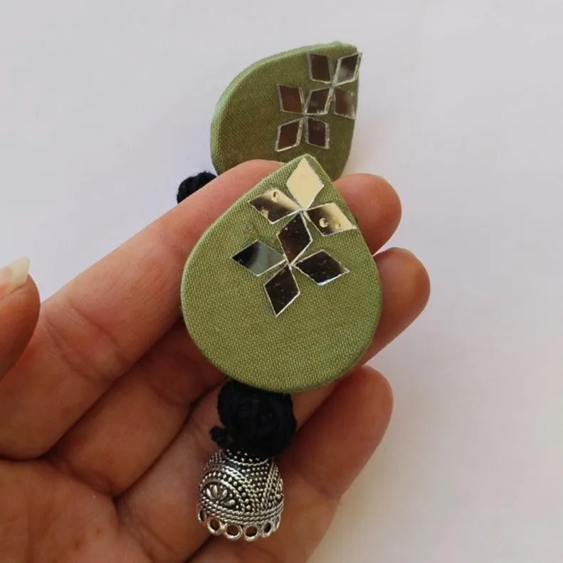 Light Green Ethnic Mirror Earrings