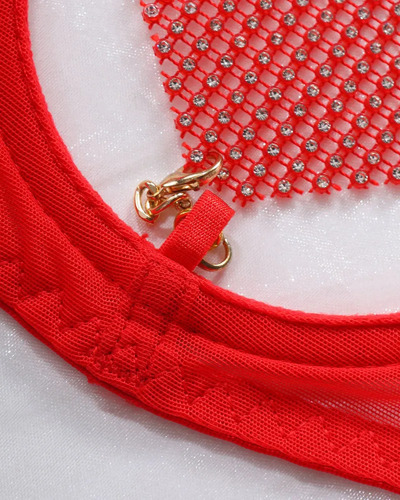 Love Heart Chain Mesh 5PCS Lingerie Set