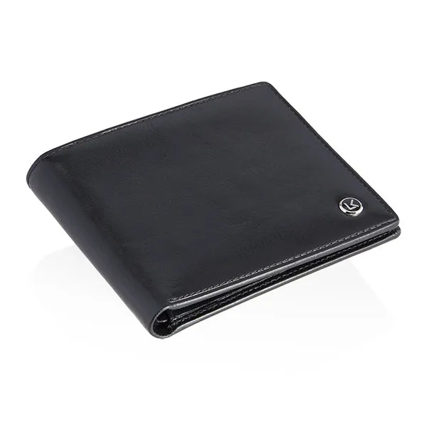 Luxury calfskin leather wallet in black - 8 card slot