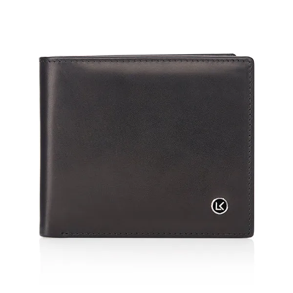 Luxury calfskin leather wallet in black - 8 card slot