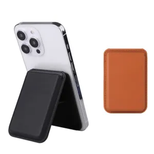 Magnetic MagSafe Leather Wallet Credit Card Holder   Kickstand Stand - Brown