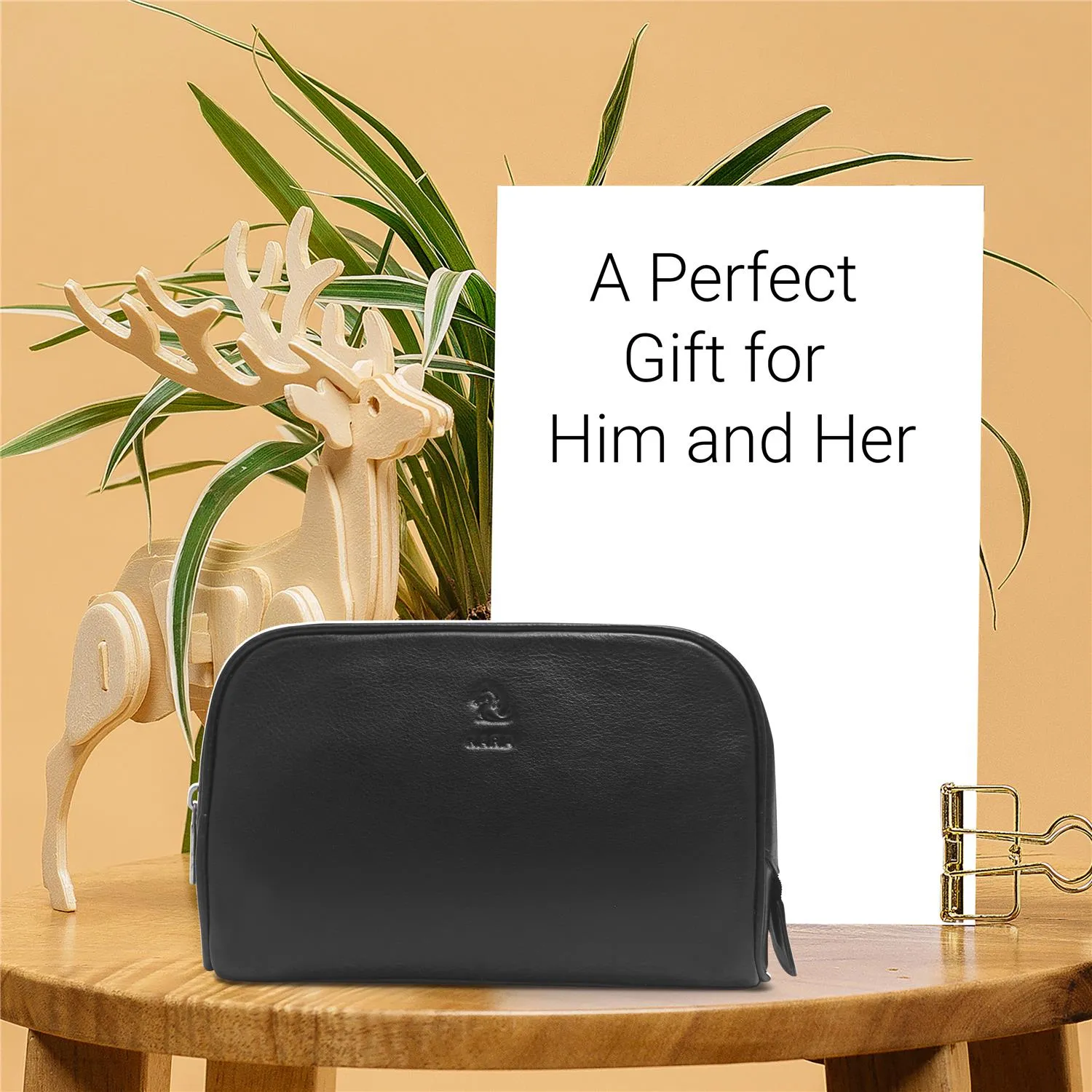 Malia Tan Leather Wash Bag for Men and Women